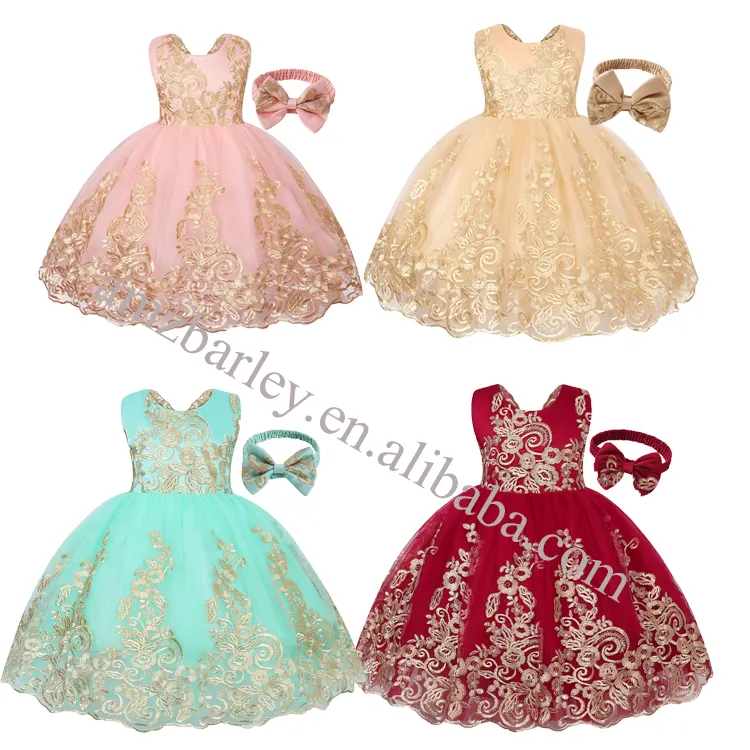 Cérémonie mariage rouge rose 1er anniversaire fête princesse robe de bal fleur bandeau baptême robe de baptême pour bébé filles