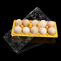 Lot de 10 boîtes à œufs en plastique PET de qualité alimentaire, transparentes, à clapet, avec base jaune, empilables, pour fermes avicoles, emballage OEM