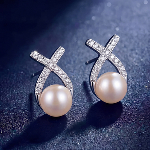 Elegant S925 <b>Silver</b> Freshwater Pearl <b>Stud</b> Earrings Dainty Zircon Floral Jewelry for Women Wedding Bridal Anniversary Gift - Product Image 3