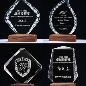 Custom Business Gift Solid Momentoes Metal Crystal Glass Acrylic Award <b>Trophy</b> Blank With Wooden Base Crystal <b>Trophy</b> - Product Image 2