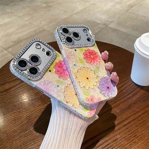 Coque de téléphone portable à paillettes laser motif floral pour iPhone 17 Air 16 15 14 Pro Max, étui antichoc en PC et TPU avec diamants brillants et protection de l'appareil photo - Product Image 3