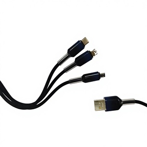 Kabel Pengisian Cepat <span class=keywords><strong>3</strong></span> in 1 Nylon Hitam Gradien 1.2M Konduktor Tembaga Murni untuk Power Bank, Ponsel, Kamera, Perangkat IOS - Product Image 1