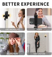 Perche à selfie télescopique pliable longue avec trépied, télécommande rechargeable et fonction lumière pour iPhone/Android, idéale pour le vlogging et le direct
