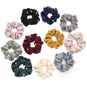 Élastiques à cheveux en tissu noir pour femmes, design tendance, avec fleur, perle, soie et satin, pour queue de cheval - Product Image 2