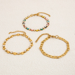 Pulsera de acero inoxidable con circonita y ojo turco, estilo europeo americano, chapada en oro de 18 quilates, cadena que no se desvanece, para mujer, regalo. - Product Image 4