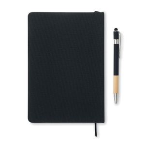 Carnet à couverture rigide en tissu RPET recyclé écologique, très demandé, avec boucle pour stylo, idéal pour le bureau, les affaires, les cadeaux ou comme journal de bord pour téléphone. - Product Image 5