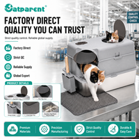 Bac à litière pour chat rectangulaire XL en acier inoxydable et ABS, design ouvert, espace intérieur de 96 L, pelle facile à nettoyer, grande capacité, portable