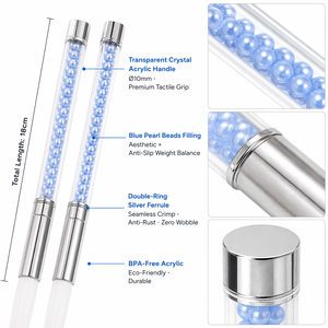 Rose Blue Rhinestone Handle Flat Liner Nail Gel Brush <b>Set</b> with Cover for Salon Nail Art Design - Product Image 3