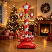 Ballon en Mylar Colonne Lumineuse de Noël en Forme de Lampadaire, Père Noël et Boîte Cadeau pour Décoration de Vitrine de Magasin et Fêtes