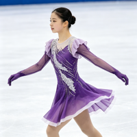 Robe de patinage artistique violette pour enfants et adultes, en tissu maillé, à manches longues, avec strass et dos évidé, pour la compétition et les spectacles