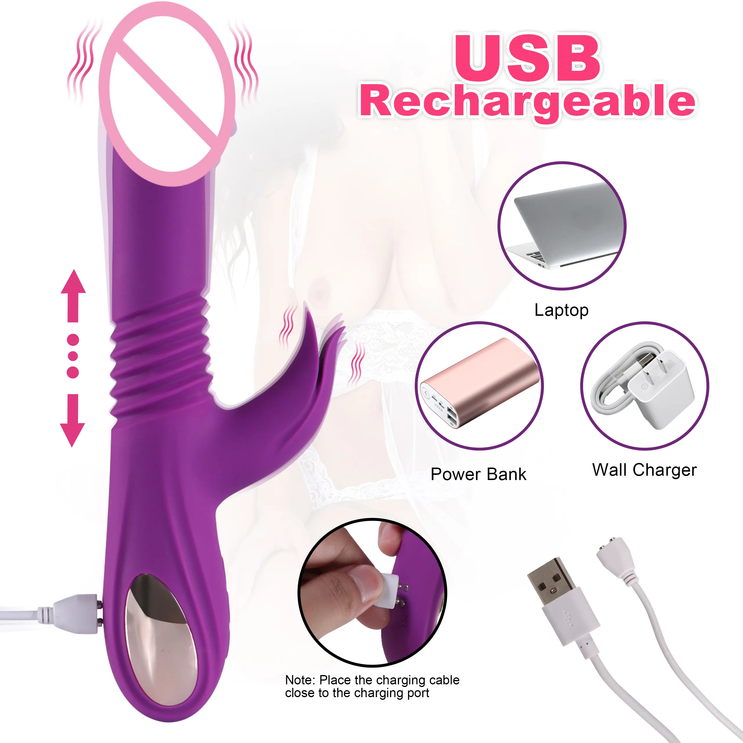 Vibrador recargable de empuje G Point Av Wand, vibrador Sexual, Juguetes sexuales para adultos, vibrador de conejo hacia arriba y hacia abajo, pareja de mujeres