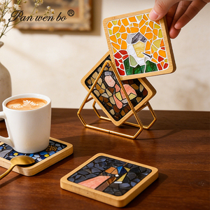 Kit de Posavasos de Madera DIY Hecho a Mano para Café, Té, Tazas y Cuencos, Material en Blanco para Manualidades de Adultos, Mosaico de Madera y Bambú - Product Image 4