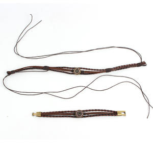 Nouveau Style rétro britannique chapeau ornements Bracelet 2 ensembles fabricants en gros cuir Pu alliage strass <span class=keywords><strong>ceinture</strong></span> décorative - Product Image 3