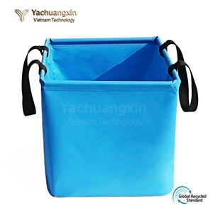 Bolsa de almacenamiento plegable cuadrada amarilla con asas negras, material no tejido para uso en campamentos al aire libre, para todas las estaciones - Product Image 5