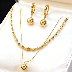 Juego de Joyería de Acero Inoxidable 304 con Baño de Oro de 18K, Estilo Simple con Cuentas de Acero para Mujer, para Uso Diario, Accesorio de Moda Moderno - Product Image 1