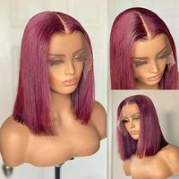 Pelucas de Cabello Humano Liso con Frente de Encaje Transparente HD, Pelucas Bob de Cabello Humano para Mujeres Negras, Listas para Usar, Sin Pegamento