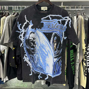 Top Quality Heavyweight HipHop Short Sleeved MAJESTIK T-<b>shirt</b> with Distressed Wash <b>Sequin</b> Patches Trendy Brand T-<b>shirts</b> for <b>Men</b> - Product Image 1