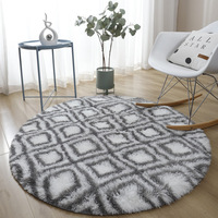 Tapis rond nordique shaggy, tapis géométrique en soie et laine tie-dye pour salon, tapis décoratif moelleux et doux pour table basse, antidérapant