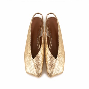 Sandali Slingback Donna in Vera Pelle di Agnello Metallizzata <span class=keywords><strong>Oro</strong></span> Lucido, Leggeri Antiscivolo, Primavera Estate, <span class=keywords><strong>Ballerine</strong></span> alla Moda con Punta Quadrata - Product Image 1