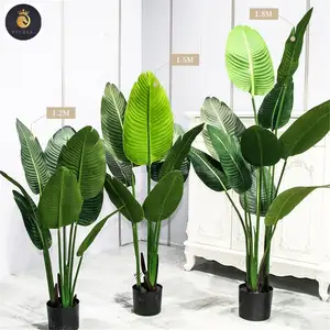 Plantas artificiais em vaso quase naturais, plantas verdes de banana para decoração doméstica, árvore de palmeiras e folhas interiores