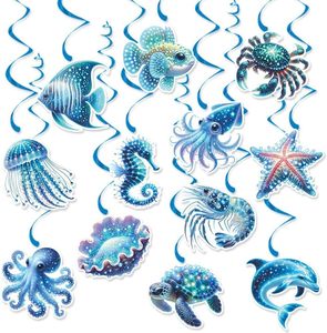 Décorations d'<span class=keywords><strong>anniversaire</strong></span> sur le thème des animaux marins, décorations suspendues en forme de spirale avec des poissons pour un thème sous-marin, fournitures et décorations de fête sur le thème de l'océan - Product Image 1