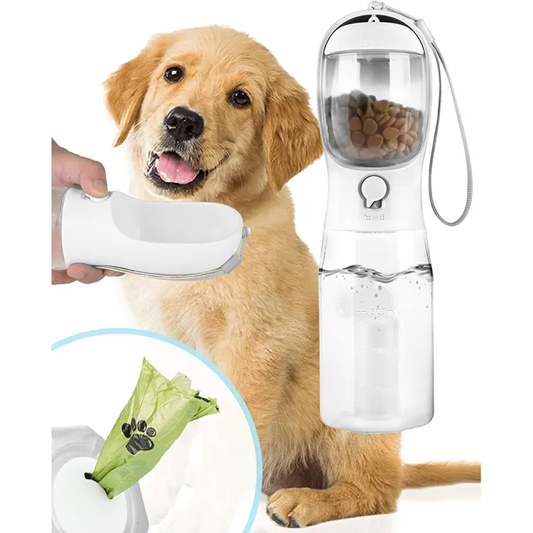 3 in 1 Eco-Friendly ABS Material 600ML Multifunctional Pet Water Bottle Portable Travel Dog Water Bottle With Food container