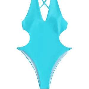 Guangzhou V-neck one piece adjustable straps sexy bikini set high waist beachwear