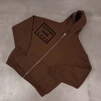 Vente en gros de sweat à capuche zippé court en molleton épais, unisexe, coupe ample et oversize, vierge, avec logo brodé personnalisé, style streetwear