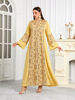 Robe Abaya Vintage en Polyester à Col en V avec Appliques Florales et Paillettes, Kaftan Modeste pour l'Aïd, Mariages et Occasions Formelles du Moyen-Orient