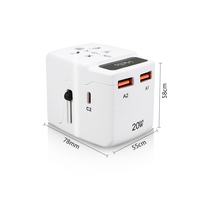 Chargeur mural GaN FOXCAN 20W Type-C PD à charge rapide, 4 ports, adaptateur de voyage universel international pour ordinateur portable