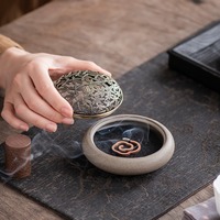 Brûleur d'aromathérapie en céramique écologique MSH Creative avec parfum de bois de santal, brûleur d'encens rond parfait pour le bureau