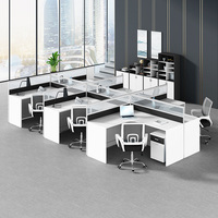 Office Divider Call Center Cubicles 4 Person Workstation With Glass Divider With 3 Drawer Pedestal
