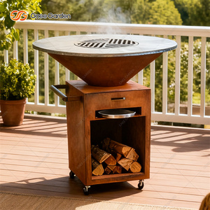 Parrilla de Carbón Moderna de Acero Corten para Exteriores con Carro de Almacenamiento de Leña, Acabado Mate, para Uso en Jardín - Product Image 6