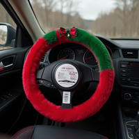 Funda para Volante de Coche, 37-39 cm, Piel Sintética, Decoración Navideña con Lazo Rojo y Verde, G-F85