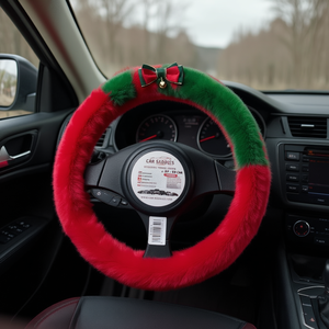 Funda para Volante de Coche, 37-39 cm, Piel Sintética, Decoración Navideña con Lazo Rojo y Verde, G-F85 - Product Image 3