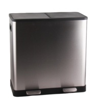 Poubelle à pédale double en acier inoxydable de 60 L (16 gallons) avec 2 compartiments et 2 seaux intérieurs de 30 L