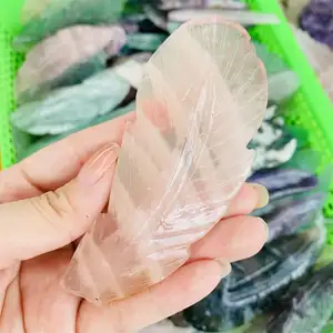 Hot sale natural high quality amethyst labradorite crystal carving reiki pink rose crystal feather for home decoration
