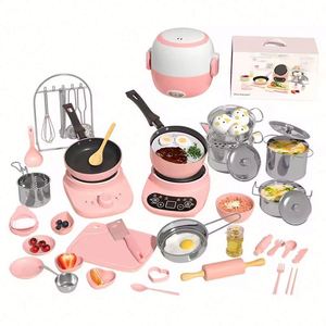 New Customize Educational <b>Pink</b> Girls Modern Mini Indoor Home Diy Real Cooking Toy Cookware Kids Play Kitchen Eco-friendly - Product Image 1