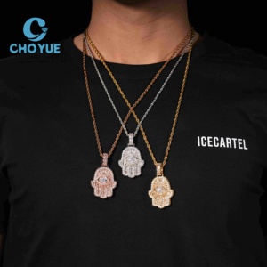 Joyería Hip Hop de Alta Calidad, Plata de Ley 925, Diamante Baguette, Varios Diseños, Colgante Hamsa con Moissanita para Hombre y Mujer - Product Image 5