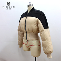 Femmes léger à manches longues col montant fermeture éclair recadrée bouffant matelassé Baseball veste manteau Baggy court chaud doudounes