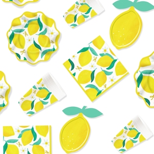 DAMAI Picnic Camping Kids Birthday Party Supplies Yellow Lemon Shape Summer <b>Disposable</b> Party <b>Tableware</b> Paper Napkins Cups Plates - Product Image 3