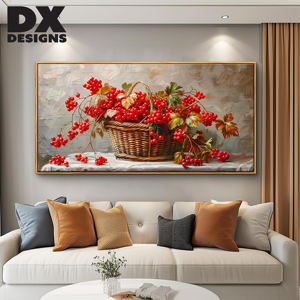 DX Designs Dipinto su Tela Personalizzato 24x36, <span class=keywords><strong>Arte</strong></span> Moderna Minimalista per Soggiorno, Dipinto Decorativo a Mano con Frutta Rossa e Fiori - Product Image 2