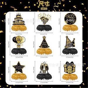 Black And Gold Birthday Honeycomb Table <b>Decorations</b> Die Cut <b>Paper</b> <b>Party</b> Props For Birthday Celebration - Product Image 2
