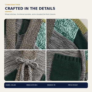 Cardigan en tricot patchwork 50 % laine et coton, style kimono ouvert sur le devant, coupe oversize, vente en gros, OEM - Product Image 3
