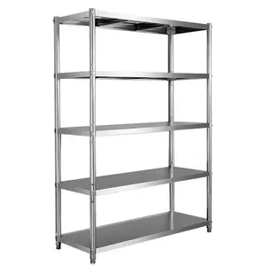 Kitchen Floor Type 5-tier Stainless Steel Storage Shelf Multi-functional High-capacity Adjustable Kitchenware Rack