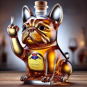 Bán Buôn 300Ml Vui Pháp Bulldog Whiskey Chai Có Sẵn Dán Chó/Vịt/Mèo/Xe/Hộp Sọ Hình Dạng Chai Thủy Tinh Với Nút Chai - Product Image 2