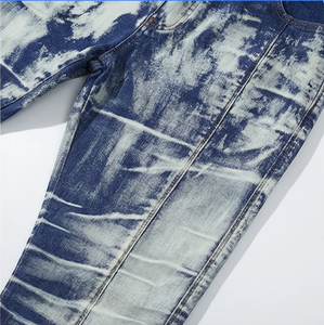 Jean en denim pour homme Wangsheng, style anglais, taille mi-haute, coupe droite, déchiré, délavage moyen, en coton et élasthanne respirants de haute qualité - Product Image 5