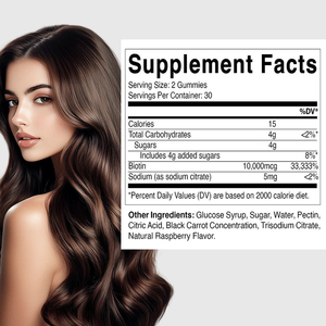 Gomitas de biotina veganas de Venta caliente con 10000mcg Crecimiento del cabello Uñas Cuidado DE LA PIEL Suplemento de belleza para adultos Biotin Candy - Product Image 2