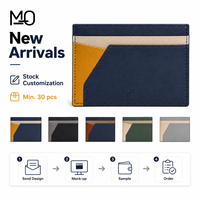 Porte-cartes en cuir bleu marine, étui minimaliste pour cartes avec panneaux color block, poche géométrique et fentes horizontales, offre OEM