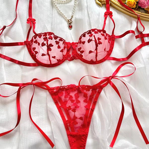 Conjunto de 2 Piezas de Lencería Sexy Bordada con Amor <span class=keywords><strong>para</strong></span> <span class=keywords><strong>Mujer</strong></span>, Transparente con Aros y Malla, Novedad - Product Image 4